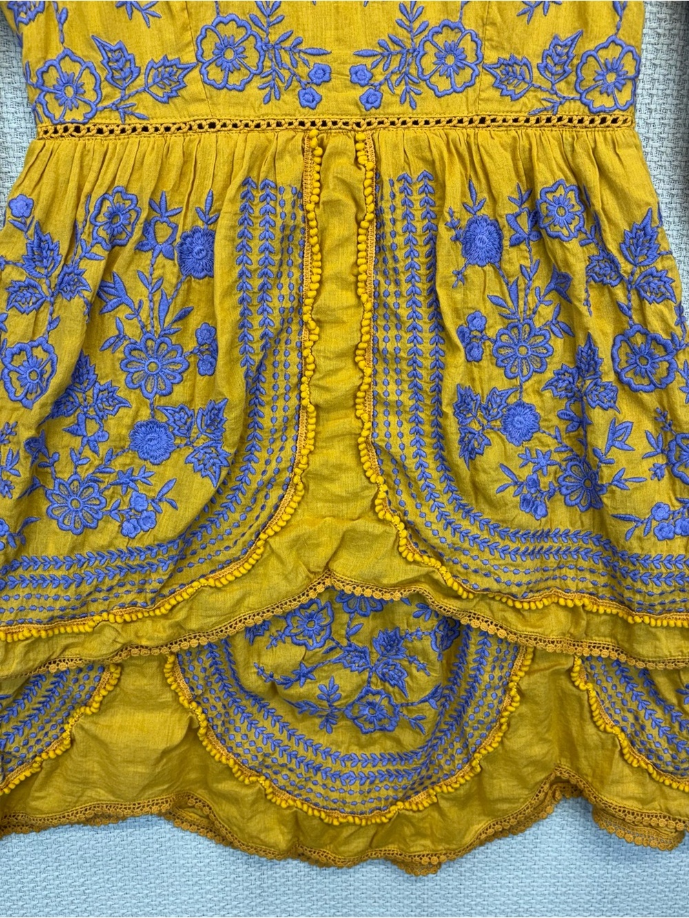 Anthropologie Alena Embroidered Boho Yellow Mustard Floral Peasant Dress XS - Picture 5 of 9